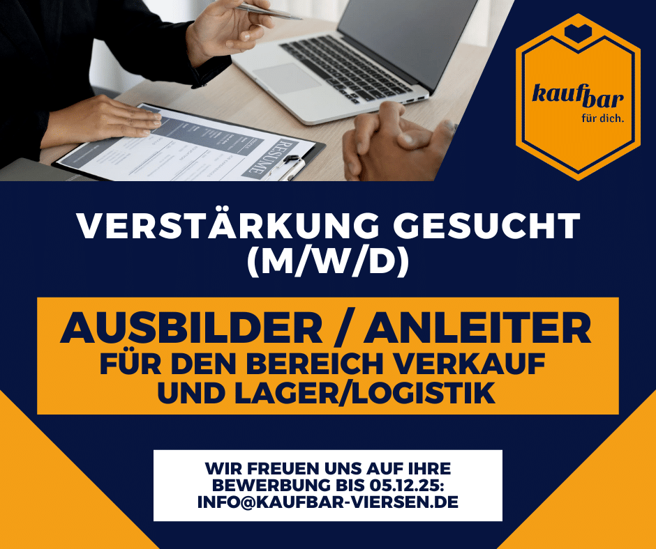 kaufbar sucht Anleiter/Ausbilder für Verkauf, Lager, Logistik