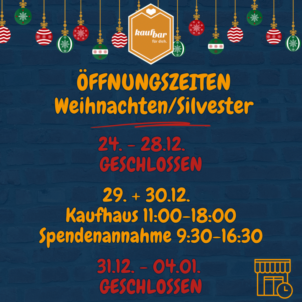 Öffnungszeiten Weihnachten/Silvester 2025