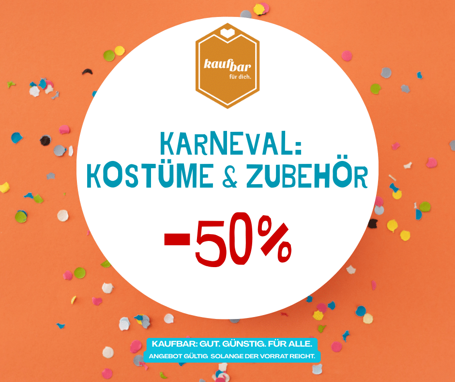 50% Rabatt auf Karnevalskostüme und Zubehör